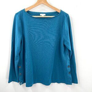 J. Jill ponte lagenlook boatneck top heavyweight dark aqua blue long sleeve L